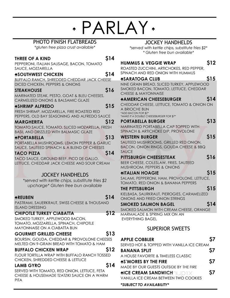 Parlay Lounge - Washington, PA menu_pic