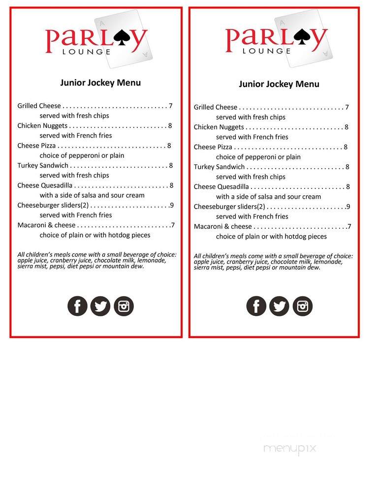 Parlay Lounge - Washington, PA menu_pic