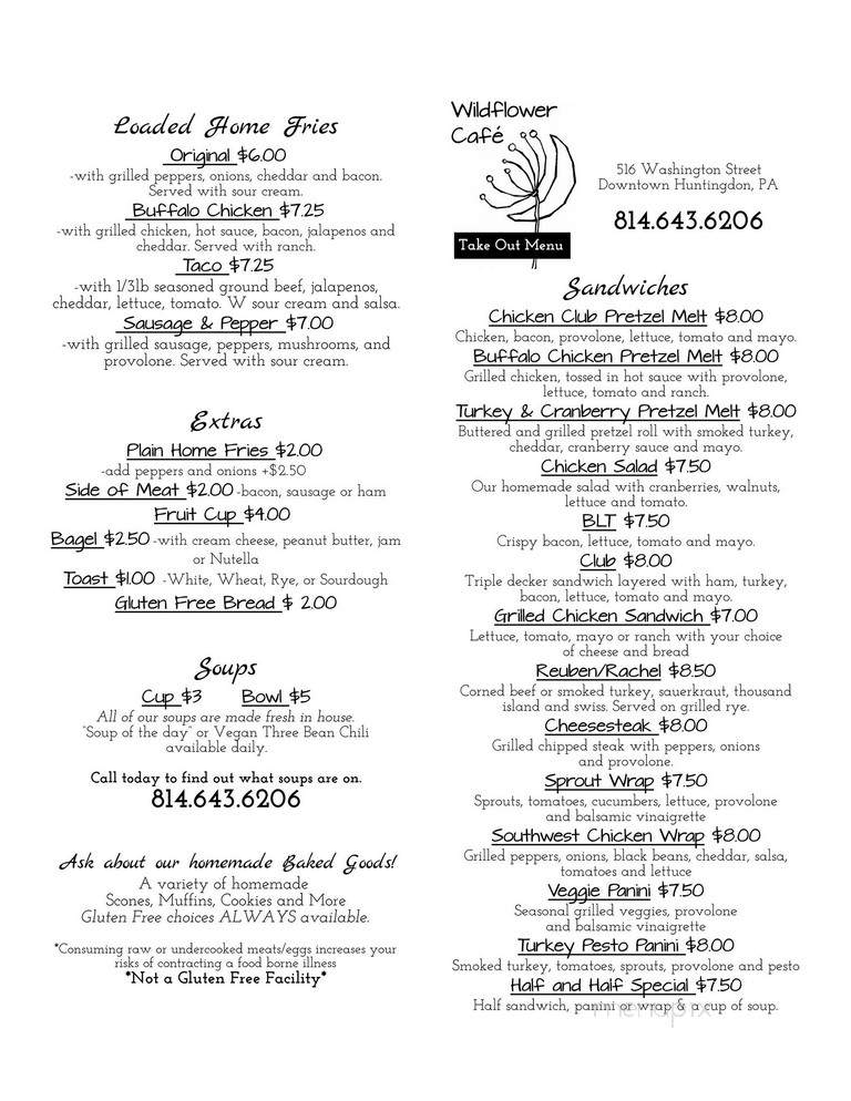 Menu of Wildflower Cafe in Huntingdon, PA 16652