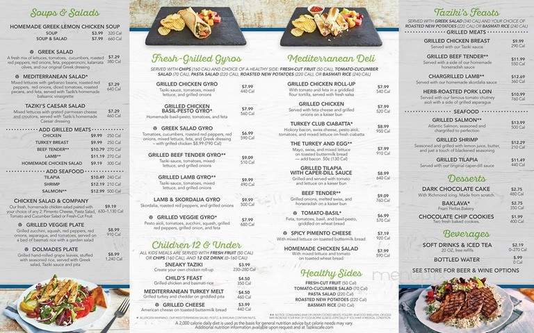 Taziki's Mediterranean Cafe - Franklin, TN menu_pic