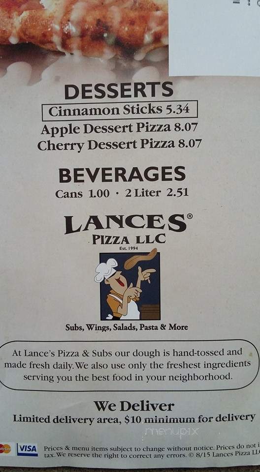 LANCES PIZZA - Tennessee Ridge, TN menu_pic