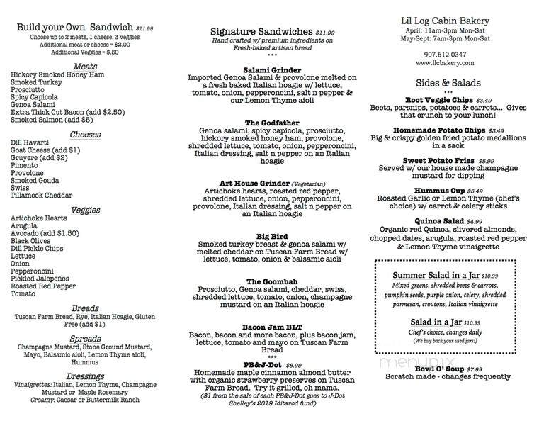Lil Log Cabin Bakery - Skagway, AK menu_pic