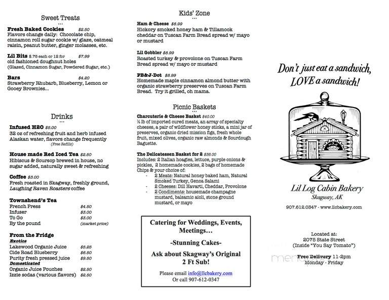 Lil Log Cabin Bakery - Skagway, AK menu_pic