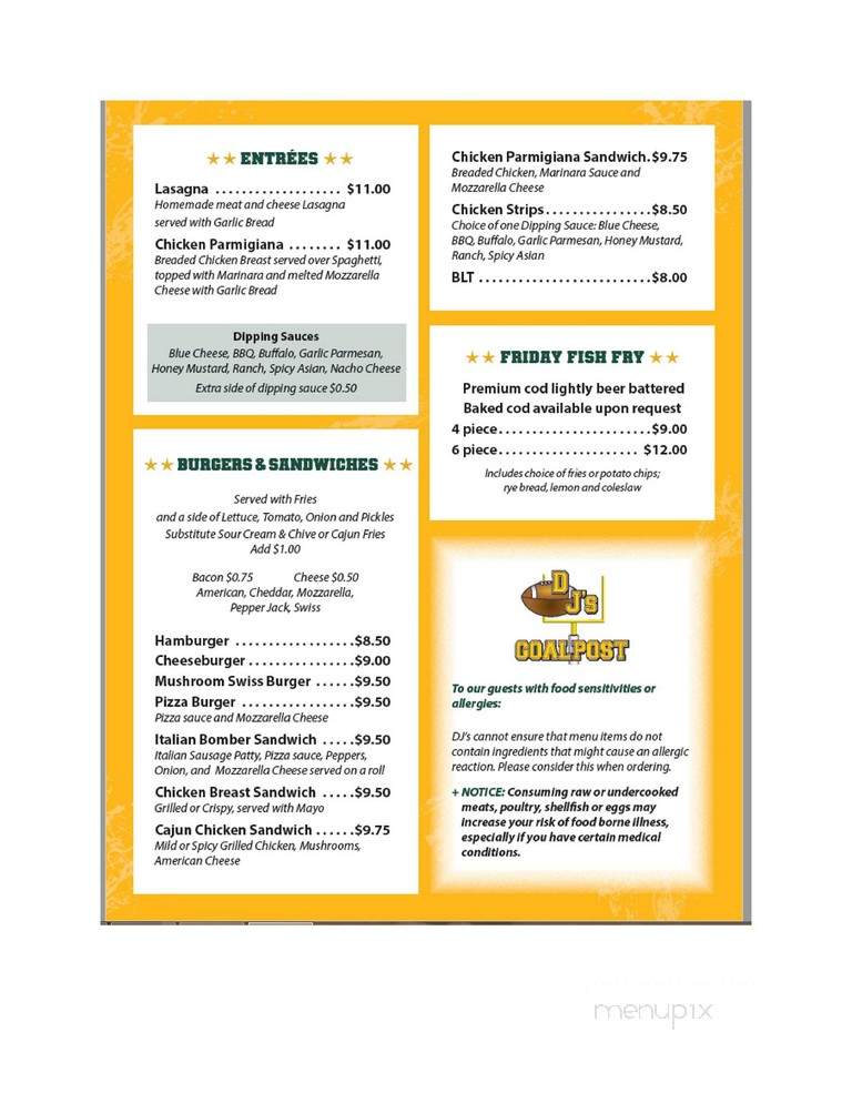 Dj's Goalpost Sports Pub & Eatery - Menomonee Falls, WI menu_pic
