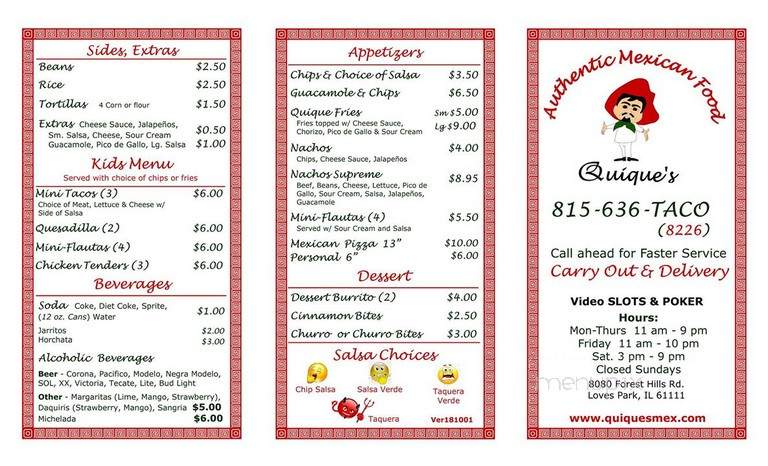 Quique's Taqueria - Loves Park, IL menu_pic