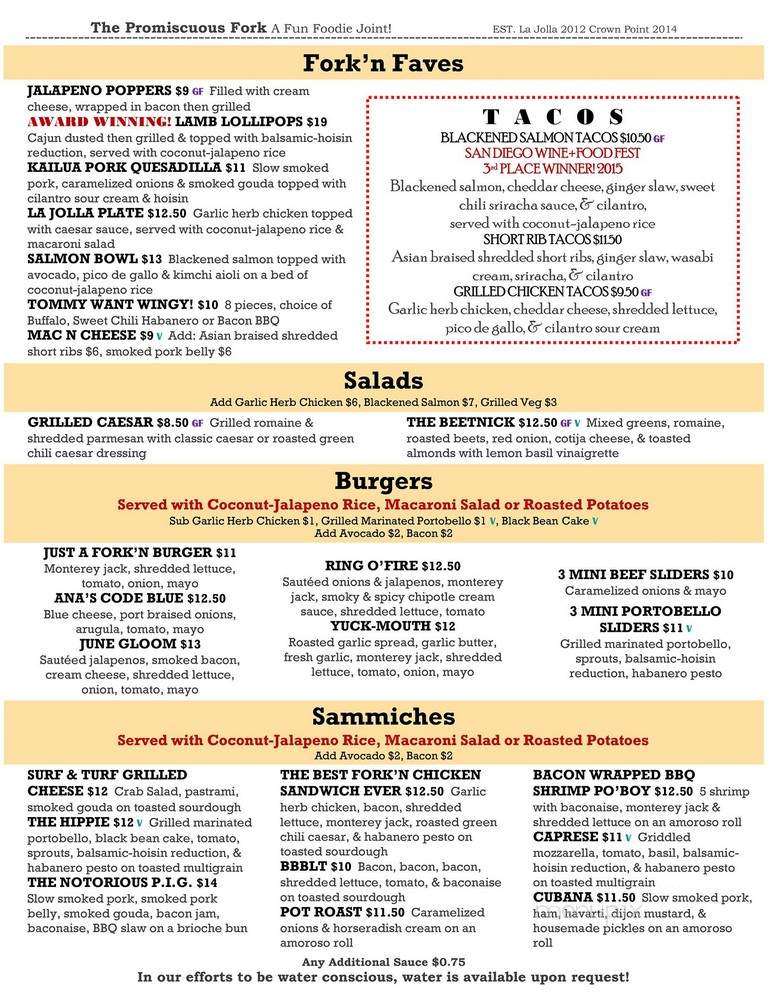 The Promiscuous Fork - San Diego, CA menu_pic