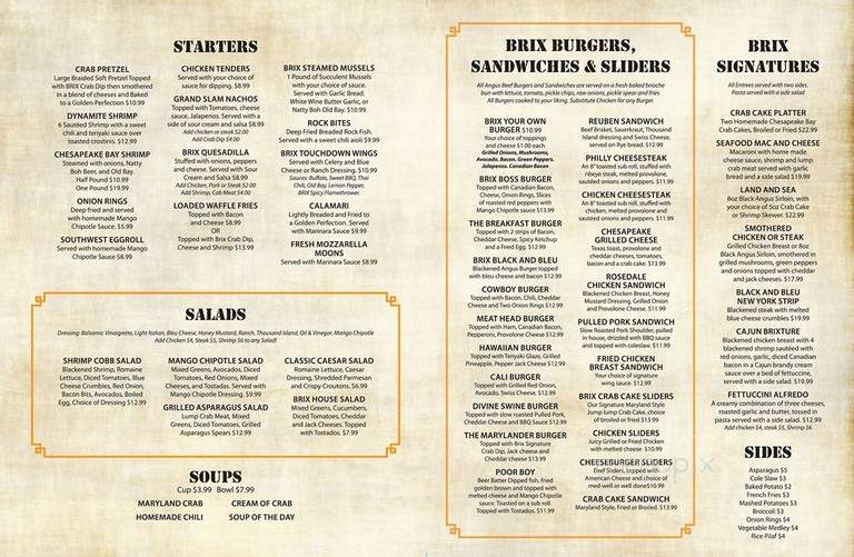 Brix Sports Bar & Grill - Baltimore, MD menu_pic