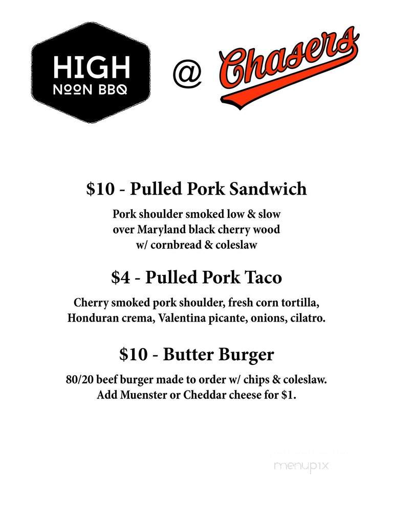 Chasers - Baltimore, MD menu_pic