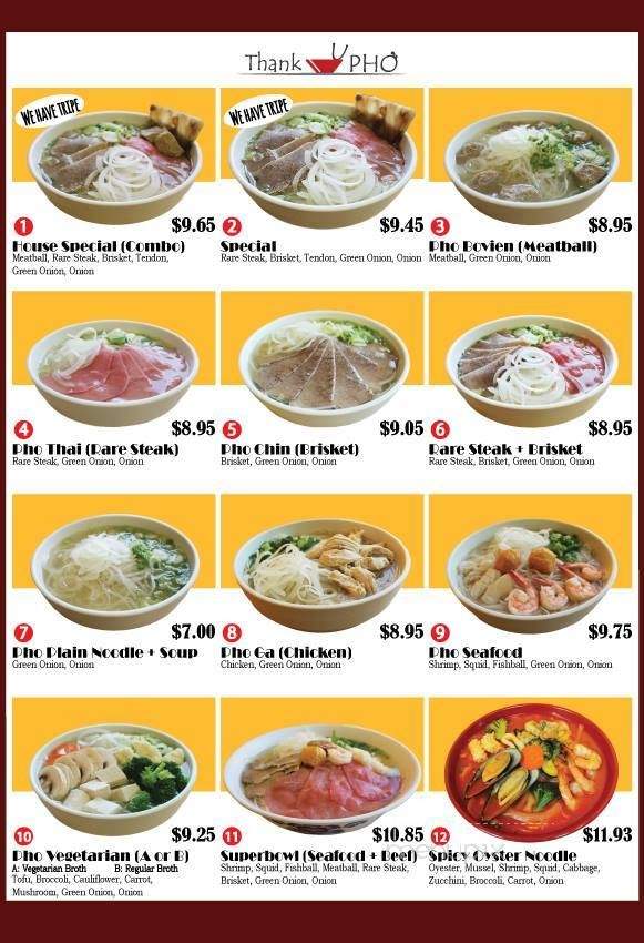 Thank U Pho - Los Angeles, CA menu_pic