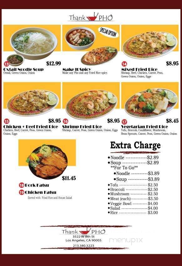 Thank U Pho - Los Angeles, CA menu_pic