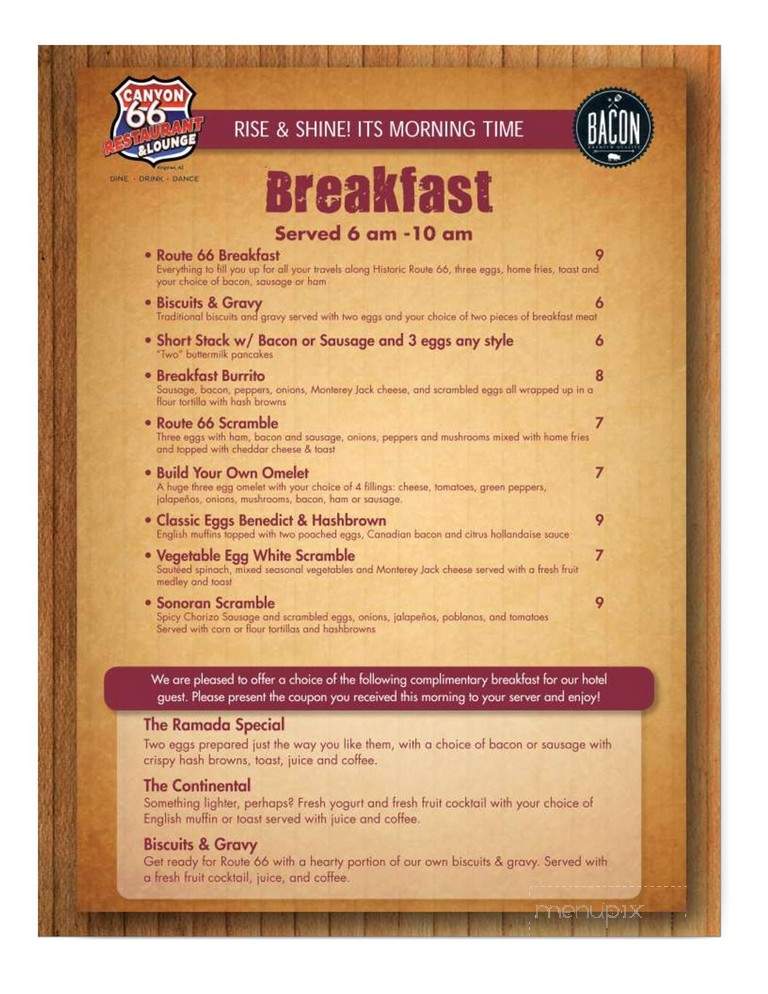 The Canyon 66 Restaurant & Lounge - Kingman, AZ menu_pic