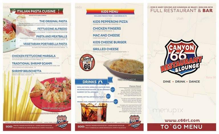 The Canyon 66 Restaurant & Lounge - Kingman, AZ menu_pic