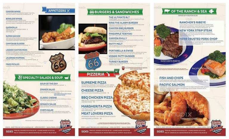 The Canyon 66 Restaurant & Lounge - Kingman, AZ menu_pic