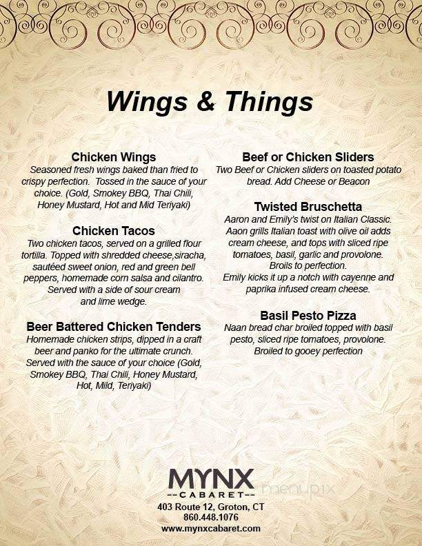 Mynx Cabaret - Hartford, CT menu_pic