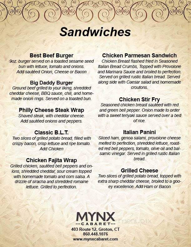 Mynx Cabaret - Hartford, CT menu_pic