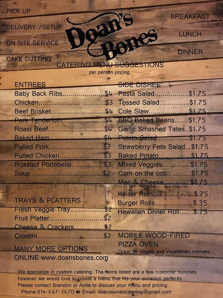 Doan's Bones Barbecue - State College, PA menu_pic