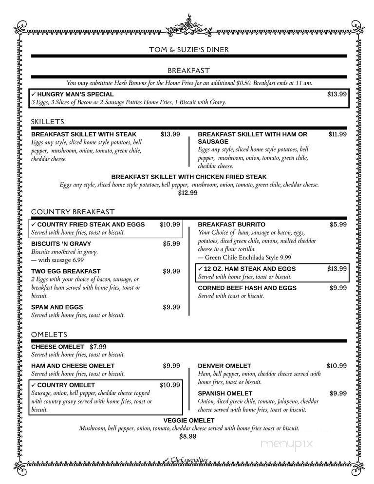 Tom & Suzie Diner - Holbrook, AZ menu_pic