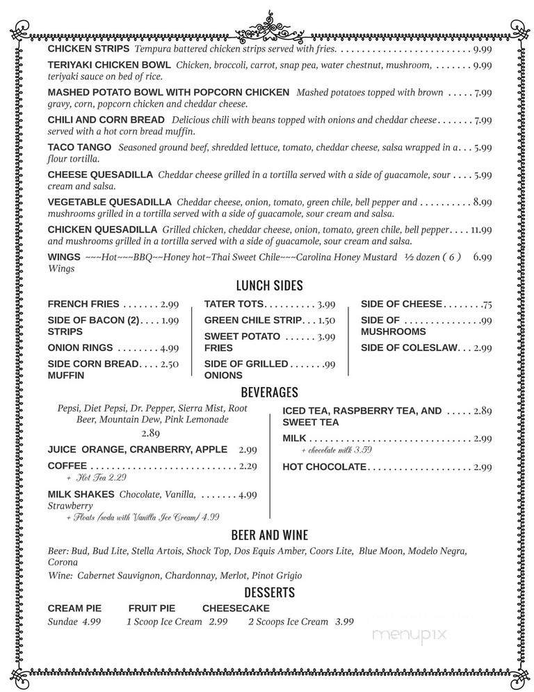 Tom & Suzie Diner - Holbrook, AZ menu_pic