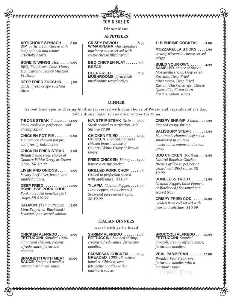Tom & Suzie Diner - Holbrook, AZ menu_pic