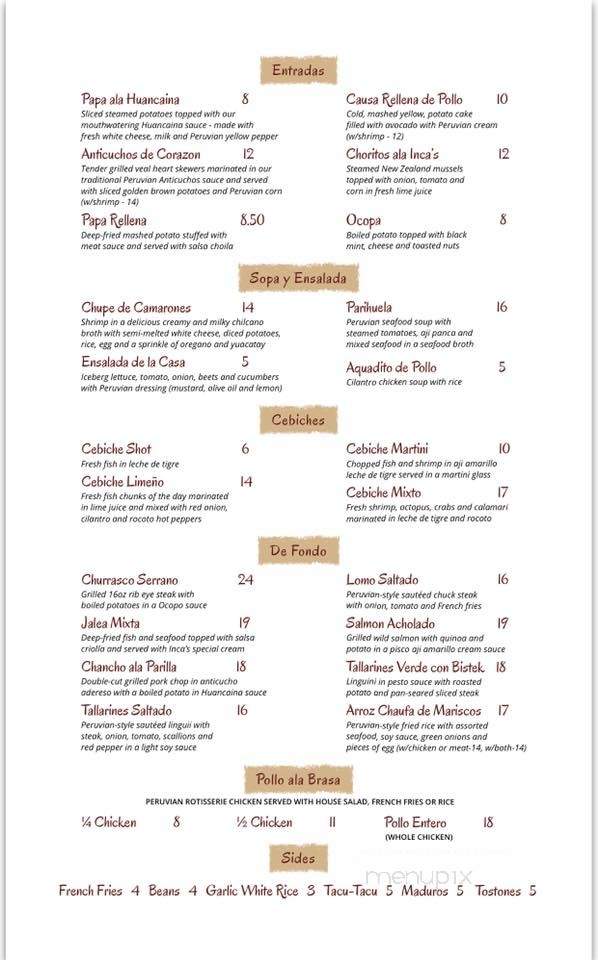 Inca's Grill Peruvian Cuisine - Staten Island, NY menu_pic