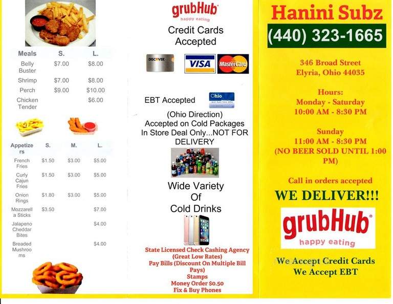 Hanini Subs - Elyria, OH menu_pic