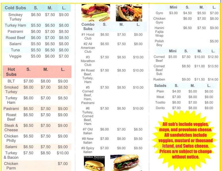 Hanini Subs - Elyria, OH menu_pic
