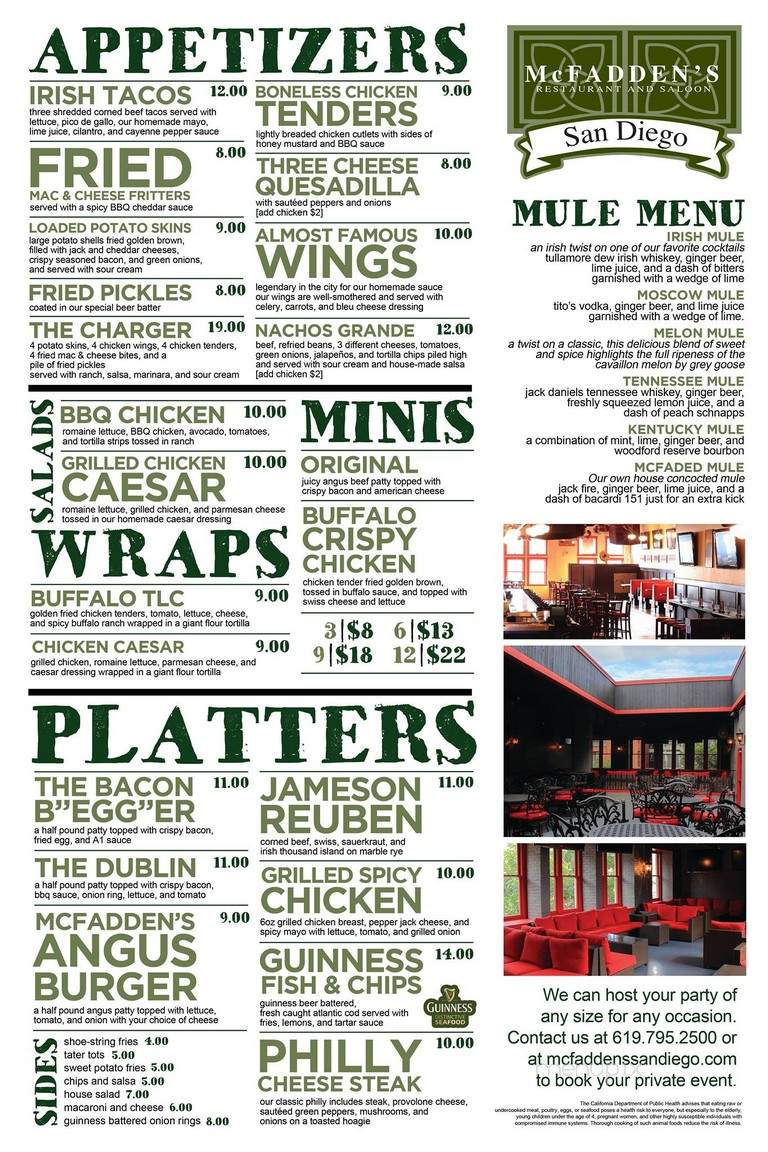 Mcfadden's San Diego Nightlife Bar - San Diego, CA menu_pic