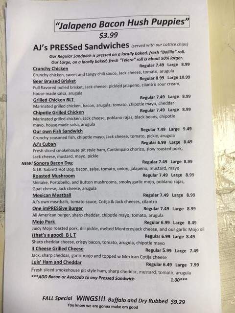 AJ's Press - Tampa, FL menu_pic