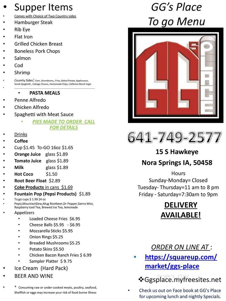 GG's Place - Nora Springs, IA menu_pic