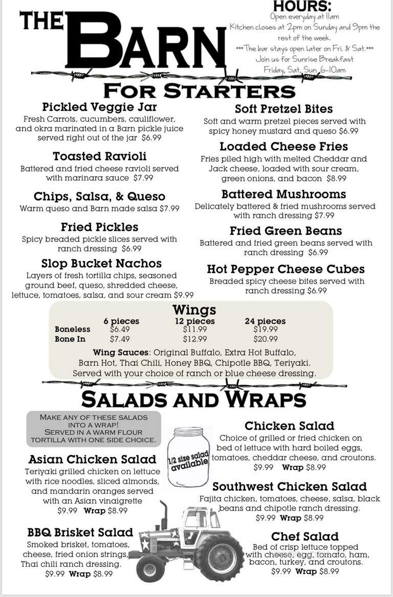 The Barn - Burrton, KS menu_pic