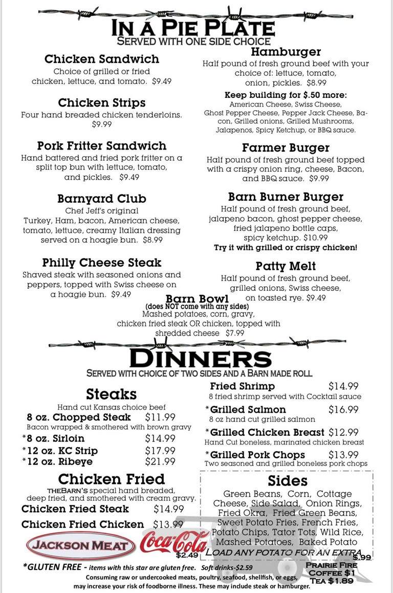 The Barn - Burrton, KS menu_pic