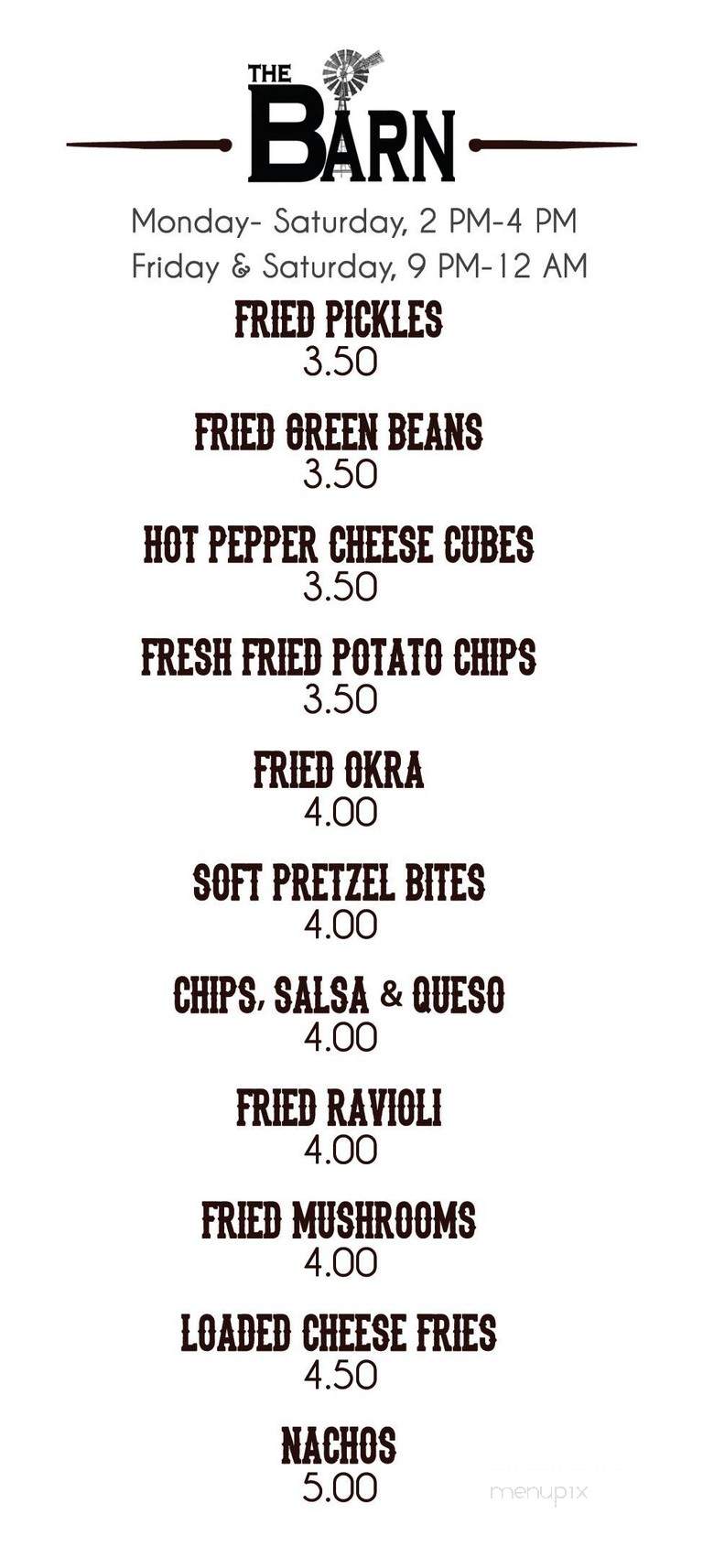The Barn - Burrton, KS menu_pic