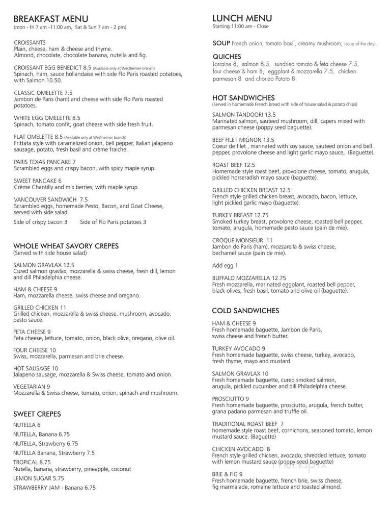 Flo Paris - Houston, TX menu_pic