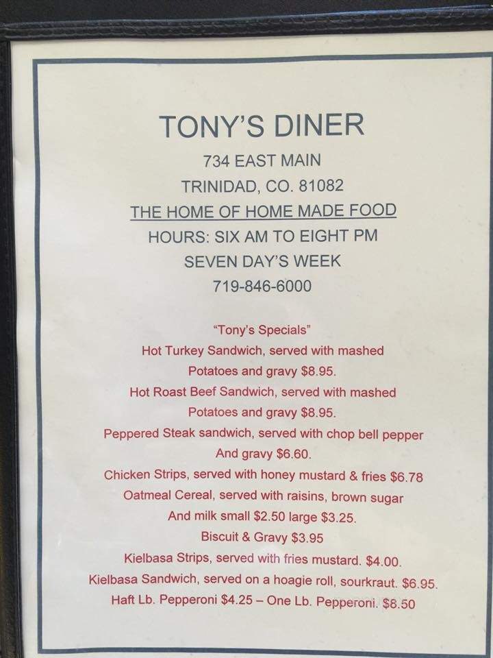 Tony's Diner - Trinidad, CO menu_pic