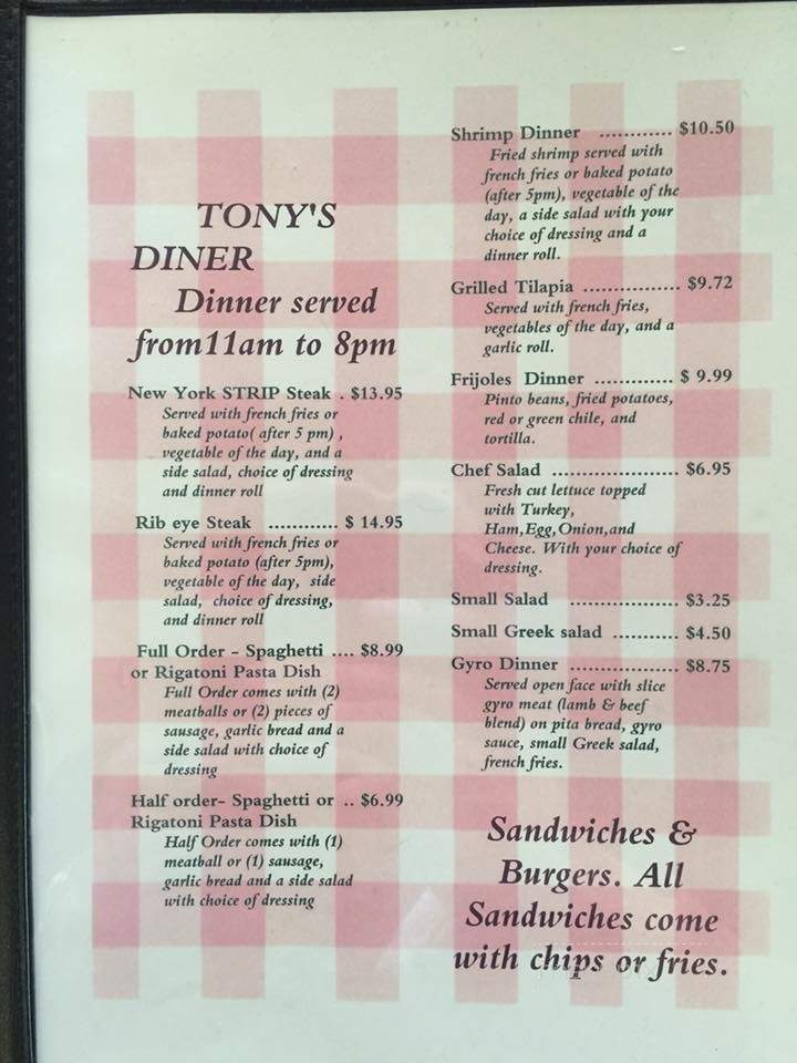 Tony's Diner - Trinidad, CO menu_pic