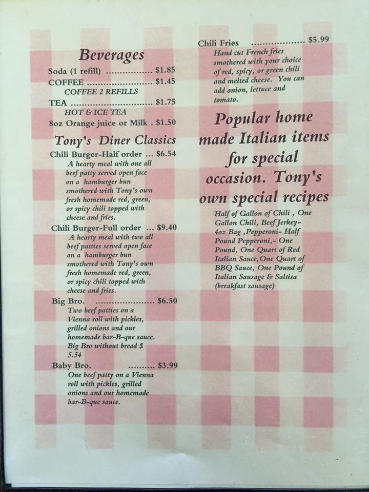 Tony's Diner - Trinidad, CO menu_pic