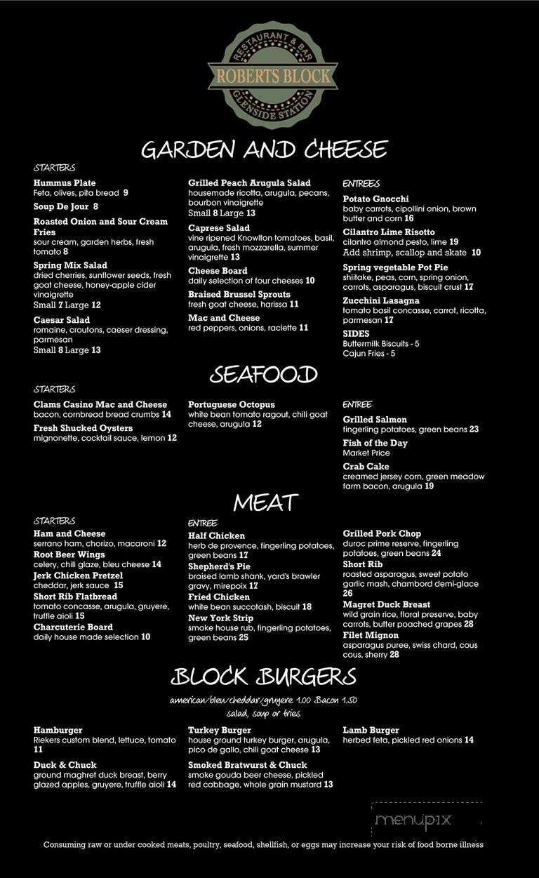 Roberts Block - Glenside, PA menu_pic