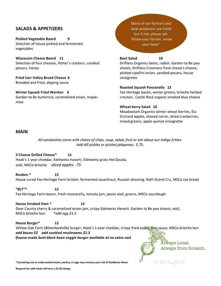 Cow & Quince - New Glarus, WI menu_pic