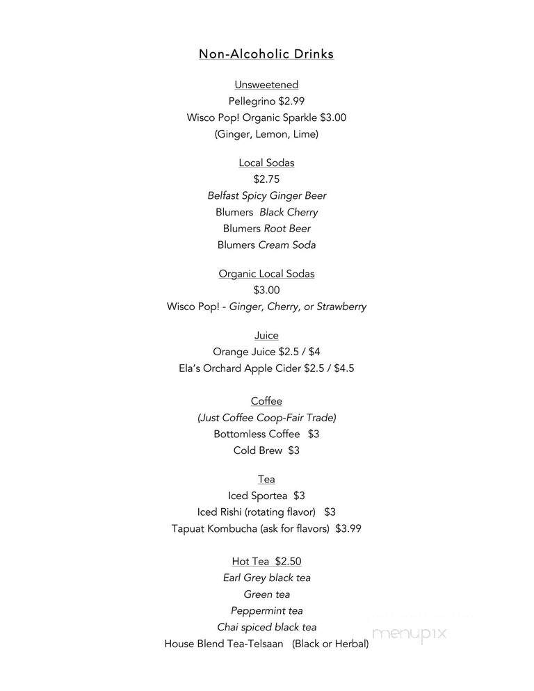 Cow & Quince - New Glarus, WI menu_pic