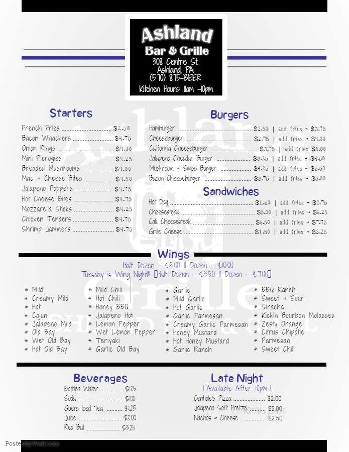 Ashland Grille - Ashland, PA menu_pic