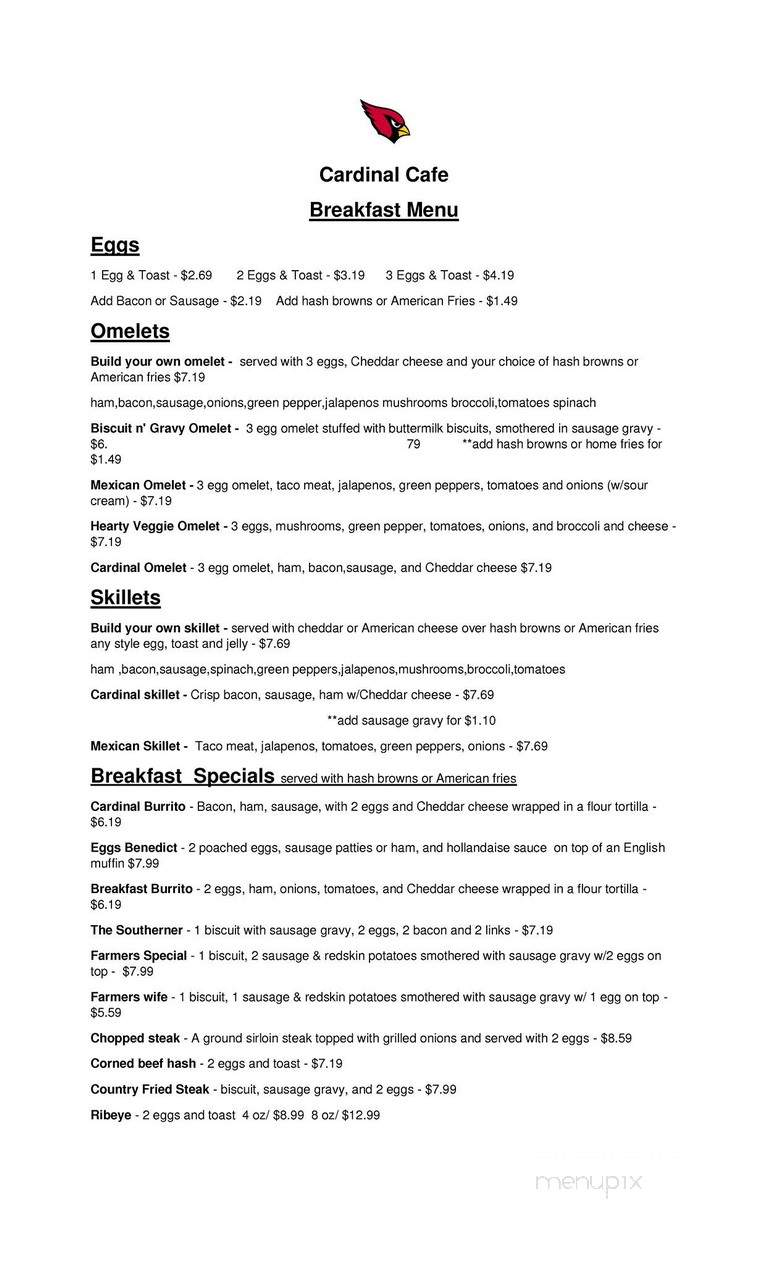 Cardinal Cafe - Stillman Valley, IL menu_pic