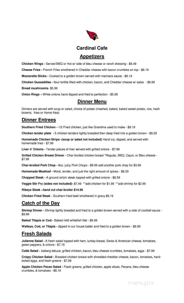 Cardinal Cafe - Stillman Valley, IL menu_pic