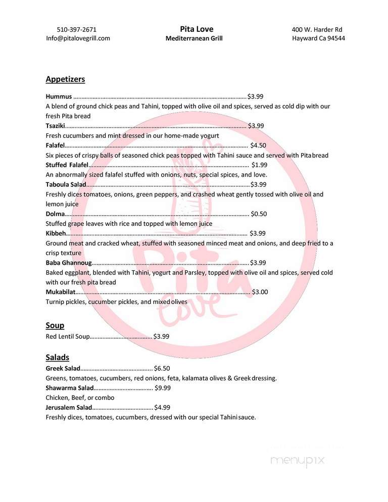 Pita Love Grill - Hayward, CA menu_pic