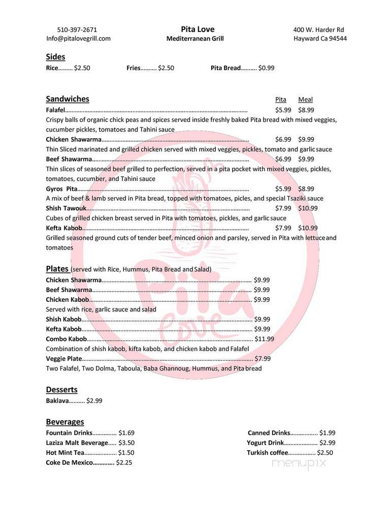 Pita Love Grill - Hayward, CA menu_pic