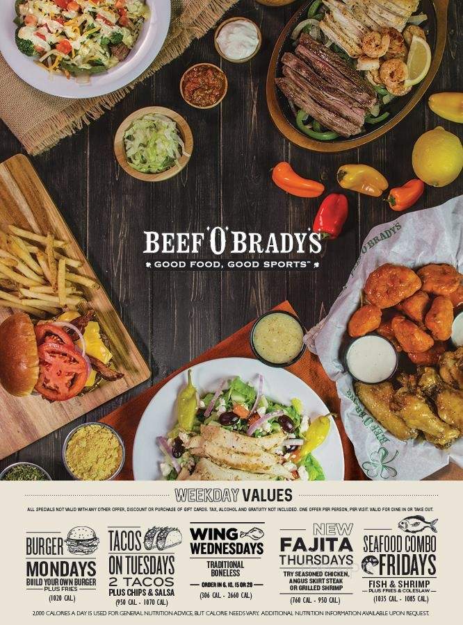 Beef 'O' Brady's - Tampa, FL menu_pic