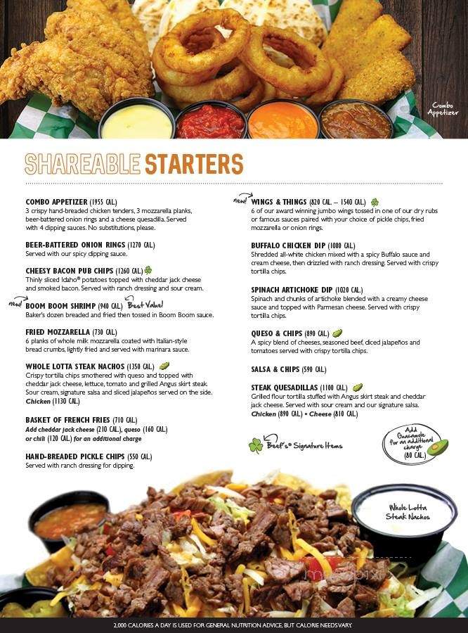 Beef 'O' Brady's - Tampa, FL menu_pic