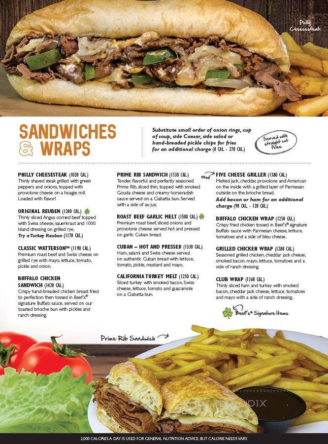 Beef 'O' Brady's - Tampa, FL menu_pic