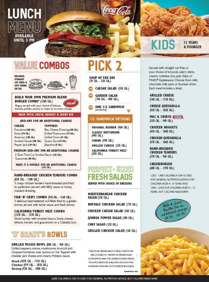 Beef 'O' Brady's - Tampa, FL menu_pic