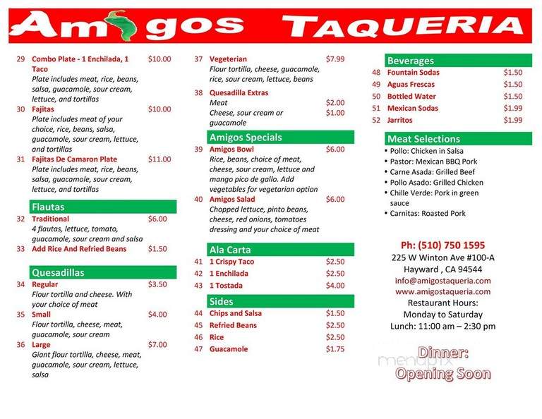 Amigos Taqueria - Hayward, CA menu_pic
