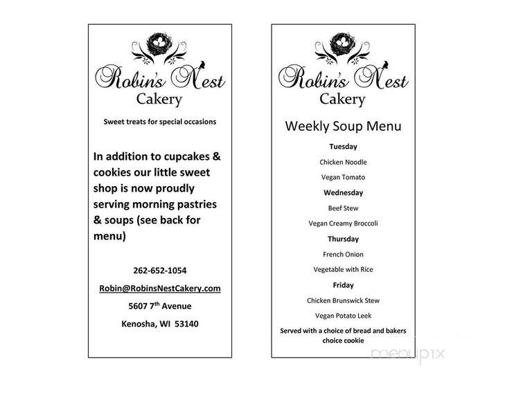 Robin's Nest Cakery - Kenosha, WI menu_pic